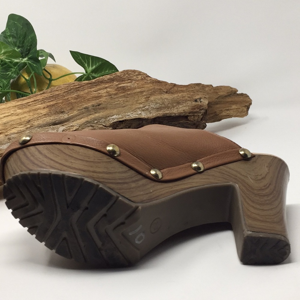 Mules Heels Slides Brown Leather Shoes Sz 6 6.5 - Picture 6 of 14